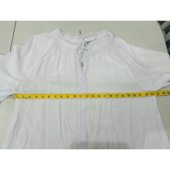 Counterparts Womens White Peasant Top XL Boho Gauzy Eyelet Trim Beachy Coastal - Picture 8 of 9